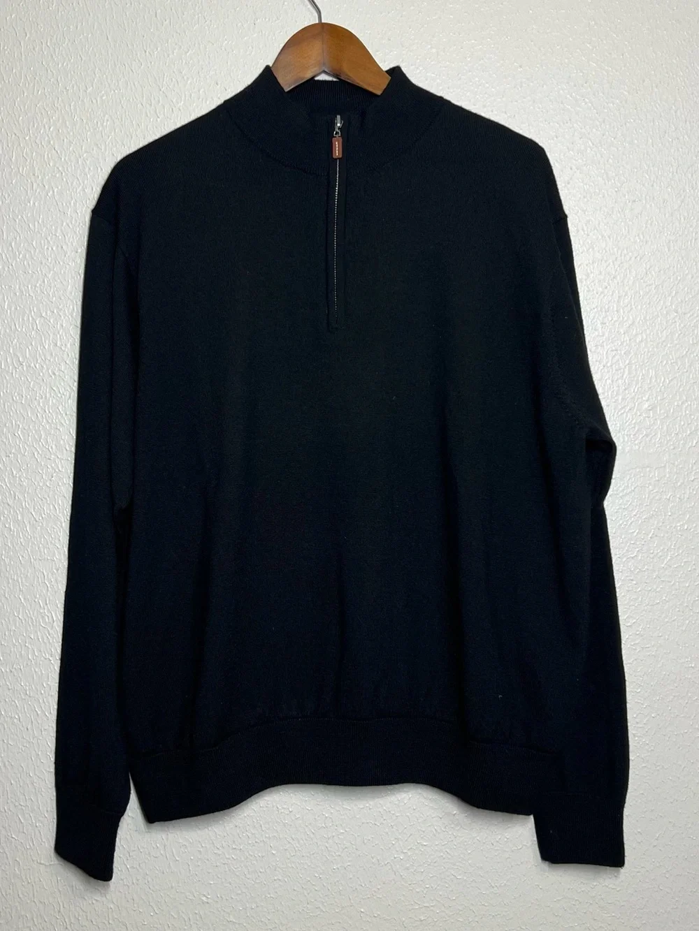 Peter Millar Sweater Mens Size L Black Merino Wool 1/4 Zip Lined Pullover Golf